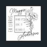 Tampon Auto-encreur Poppies chic | Nom personnalisé Ex Libris Plaque d<br><div class="desc">Ce design chic comprend une police de style déco fusionnée avec des pavots de style nouveau et un script d'écriture de Boho pour vos prénoms et noms. Les mots 'Ex Libris' (Latin pour 'From the Library of') sur le côté et à l'intérieur de la frontière carré sont les mots 'Read...</div>