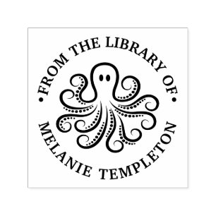 Tampon Auto-encreur Poulpe Mignon “De la bibliothèque de” Nom Livre