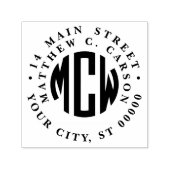 Tampon Auto-encreur Preppy 3 initiale du monogramme circulaire Adresse (Design)