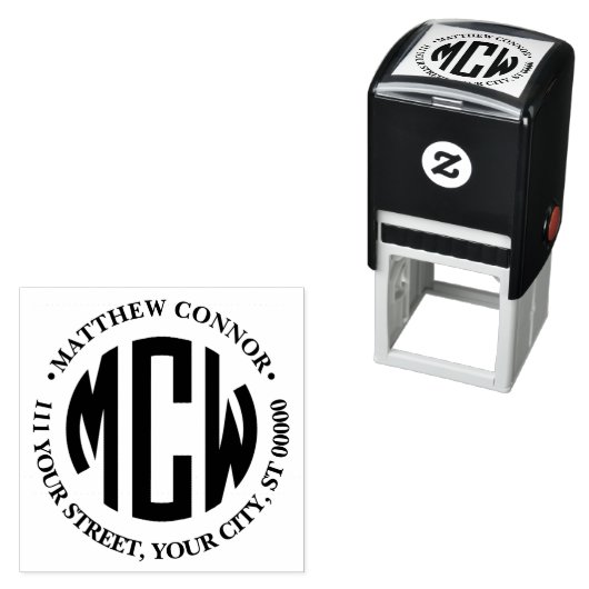 Tampon Auto-encreur Preppy 3 initiale du monogramme circulaire Adresse (En situation)