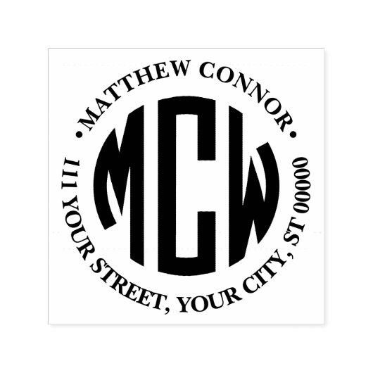 Tampon Auto-encreur Preppy 3 initiale du monogramme circulaire Adresse (Design)