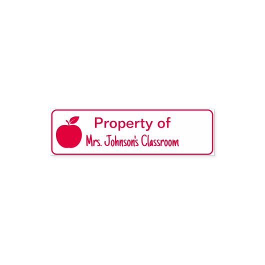 Tampon Auto-encreur Property of Teacher's Name Classroom with Apple (Design)