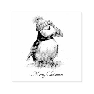 Tampon Auto-encreur Puffin de Noël. personnalisable