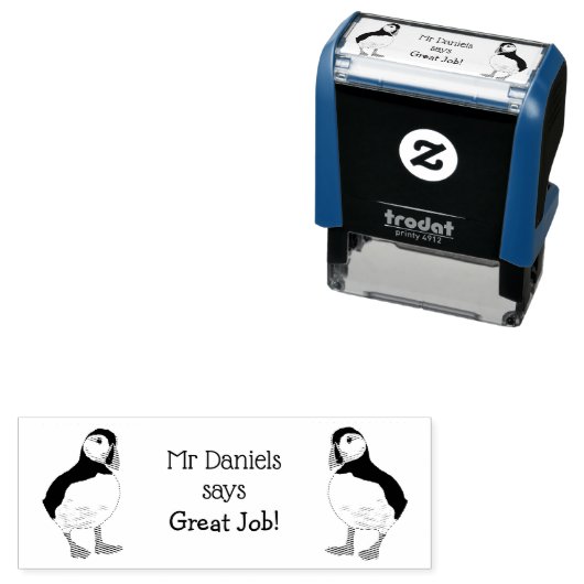 Tampon Auto-encreur Puffin Enseignants Super Travail! Tampon auto-encr (En situation)