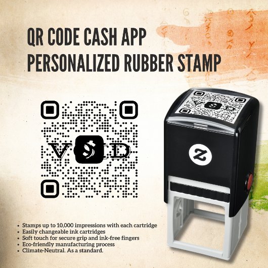 Tampon Auto-encreur QR Code Cash App Timbre en caoutchouc personnalisé