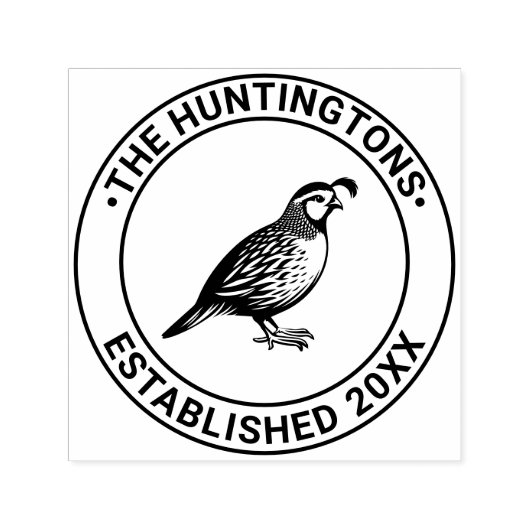 Tampon Auto-encreur Quail Wild Game Bird Standing Nom de famille Date (Design)