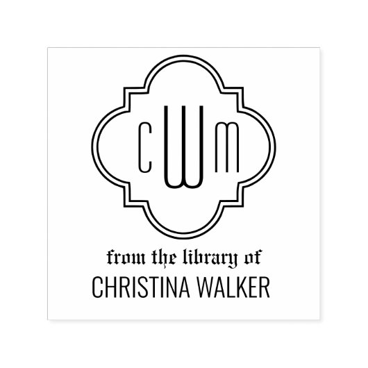 Tampon Auto-encreur Quatrefoil marocain 3 Bibliothèque initiale Nom du (Design)