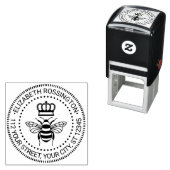 Tampon Auto-encreur Queen Bee Avec Couronne #3 Nom Ronde Adresse de re (En situation)