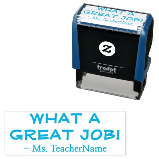 Tampon Auto-encreur "QUEL BON TRAVAIL !" Timbre en caoutchouc de l'édu (En situation)