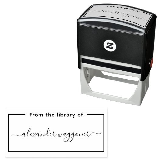 Tampon Auto-encreur Rectangle Frame “From the library of” Calligraphy (En situation)
