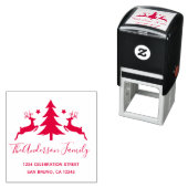 Tampon Auto-encreur Red Christmas Tree and Reinder Adresse de retour (En situation)