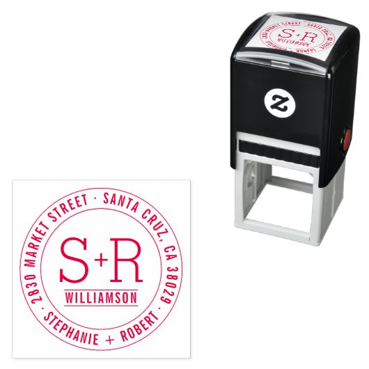 Tampon Auto-encreur Red Custom Classic Initiales Mariage Adresse de re (En situation)