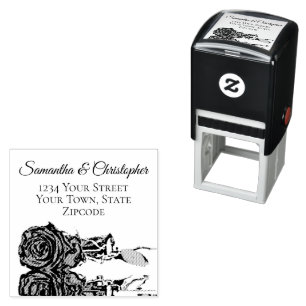 Tampon Auto-encreur Reflet Rose Elegant Mariage Adresse de retour