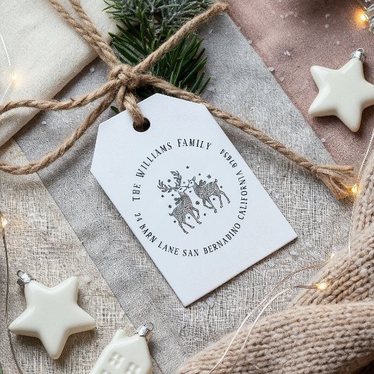 Tampon Auto-encreur Reindeer Couple Scarts & Snow Name Adresse de reto