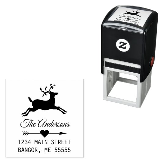 Tampon Auto-encreur Reindeer de vacances personnalisé avec Flèche Coeu (En situation)
