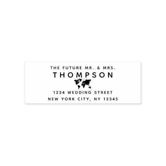 Tampon Auto-encreur Retour Adresse Futur M. Mme Mariage Carte du monde (Design)