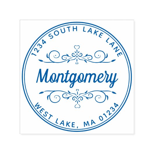 Tampon Auto-encreur Retour Adresse Script Coeur Floral Nom de famille (Design)