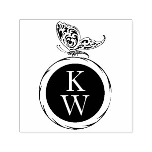 Tampon Auto-encreur Retour d'un monogramme de papillons Art déco Vint