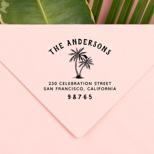 Tampon Auto-encreur Retro Beach Typographie Palm Trees Adresse de reto
