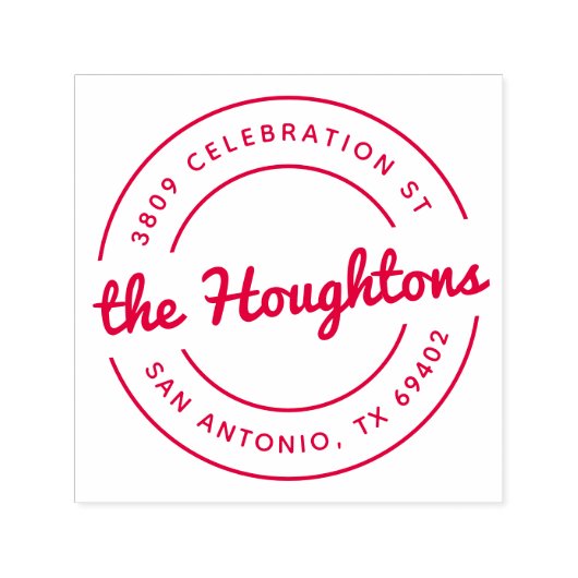 Tampon Auto-encreur Retro Script Round Nom de famille Retour Adresse (Design)