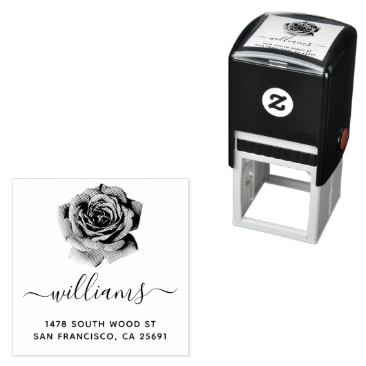 Tampon Auto-encreur Rose Calligraphie Adresse de retour 04 (En situation)