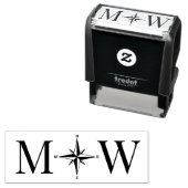 Tampon Auto-encreur Rose Compas Couple Mariage 2 Monogramme initial (En situation)