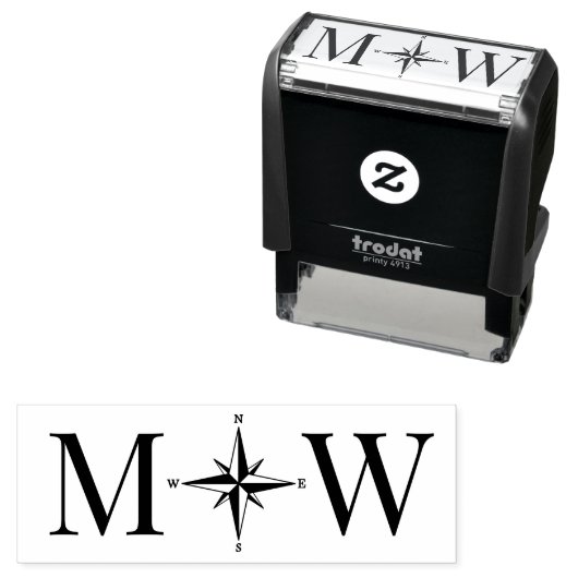 Tampon Auto-encreur Rose Compas Couple Mariage 2 Monogramme initial (En situation)