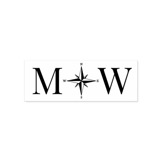 Tampon Auto-encreur Rose Compas Couple Mariage 2 Monogramme initial (Design)
