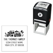 Tampon Auto-encreur Rose élégant Silhouette Nom de la fleur Adresse (En situation)