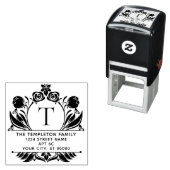 Tampon Auto-encreur Roses & Tulips Border Frame Name Initial Address (En situation)