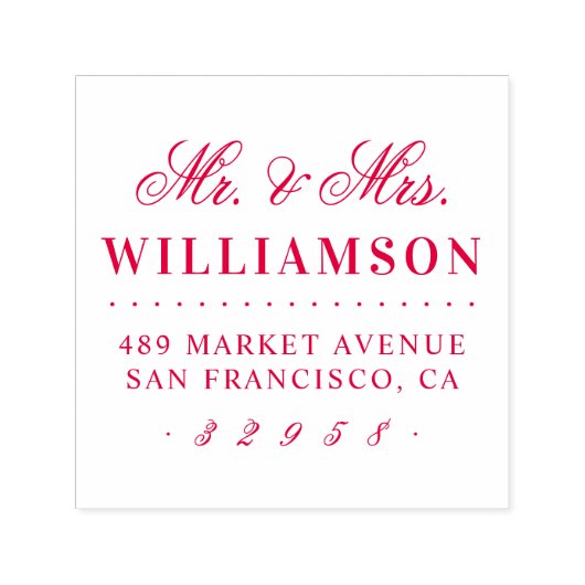 Tampon Auto-encreur Rouge, M. & Mme Nom de famille Nom du Mariage Adre (Design)