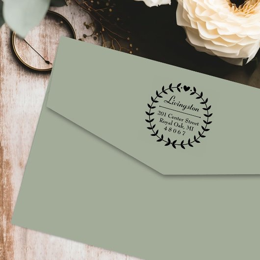 Tampon Auto-encreur Round Laurel Wreath Family Return Adresse