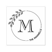 Tampon Auto-encreur Round Leaves Wreath Monogram Initial Family Name (Design)