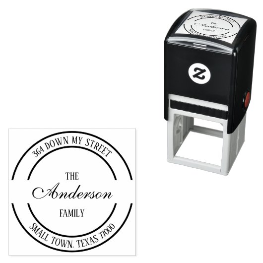 Tampon Auto-encreur Round Modern Logo Nom de famille Adresse de retour (En situation)