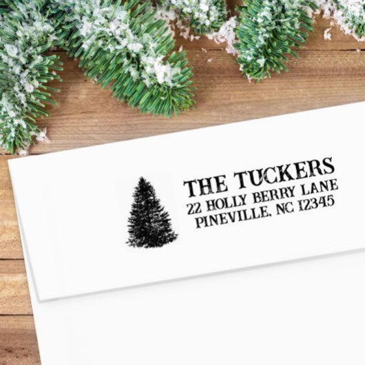Tampon Auto-encreur Russe Pine Tree Christmas Adresse de retour