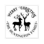 Tampon Auto-encreur Rustic 2 Cerf Joyeux Noël Salutation Nom de famill (Design)