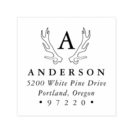 Tampon Auto-encreur Rustic Antlers Monogram Adresse de retour (Design)
