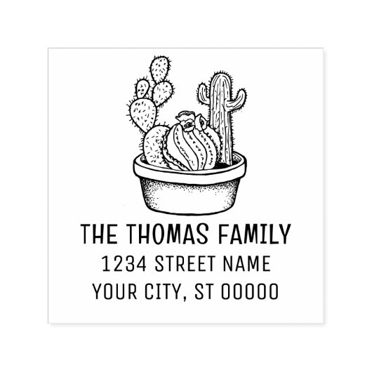 Tampon Auto-encreur Rustic Cactus Plante dans le point #4 Nom Adresse (Design)