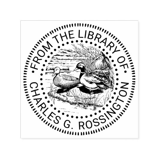 Tampon Auto-encreur Rustic Ducks at Water Edge Library Nom du livre (Design)