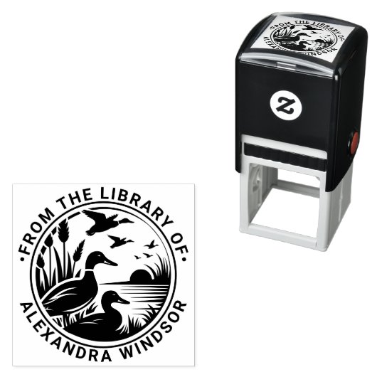 Tampon Auto-encreur Rustic Ducks in Reeds Library Nom du livre (En situation)