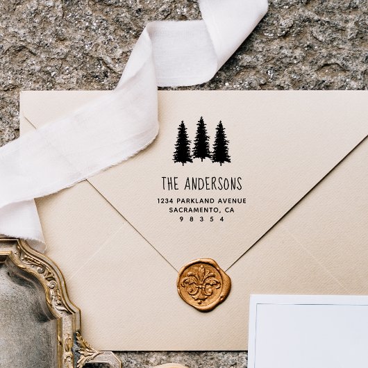 Tampon Auto-encreur Rustic Forest Trees Nom de famille Adresse de reto