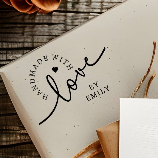 Tampon Auto-encreur Rustic Handmade with Love Script Heart Baked Goods