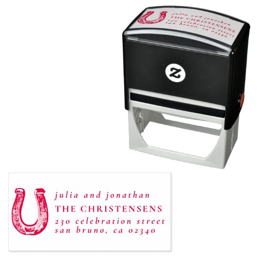 Tampon Auto-encreur Rustic Horseshoe Mariage Noms et adresse de retour (En situation)