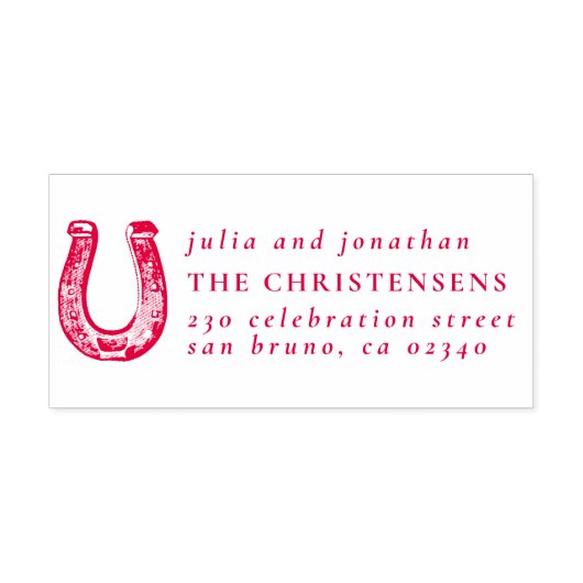 Tampon Auto-encreur Rustic Horseshoe Mariage Noms et adresse de retour (Design)