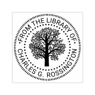 Tampon Auto-encreur Rustic Leafy Family Tree Rnd Library Nom du livre