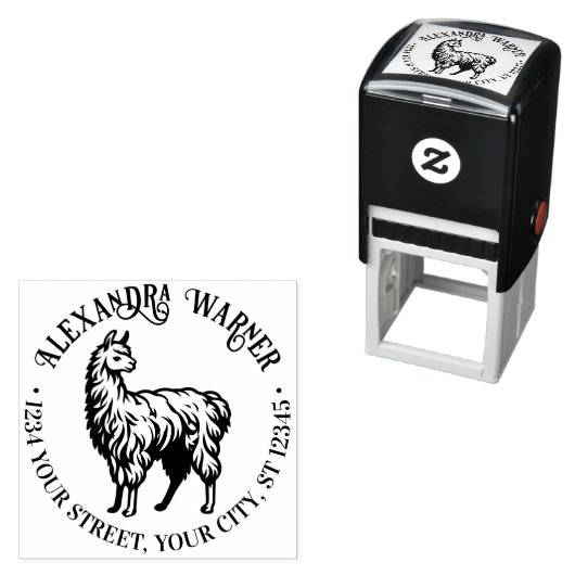 Tampon Auto-encreur Rustic Llama #2 Round Name Adresse de retour (En situation)