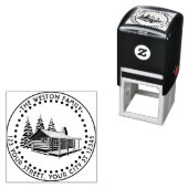 Tampon Auto-encreur Rustic Log Cabine Winter Snow Name Adresse de reto (En situation)