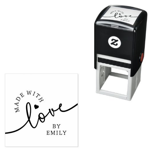 Tampon Auto-encreur Rustic Made with Love Script Heart Handmade (En situation)