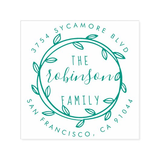 Tampon Auto-encreur Rustic Main Drake Wreath Family Adresse de retour (Design)