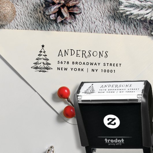 Tampon Auto-encreur Rustic Minimal Christmas Tree Return Address 
